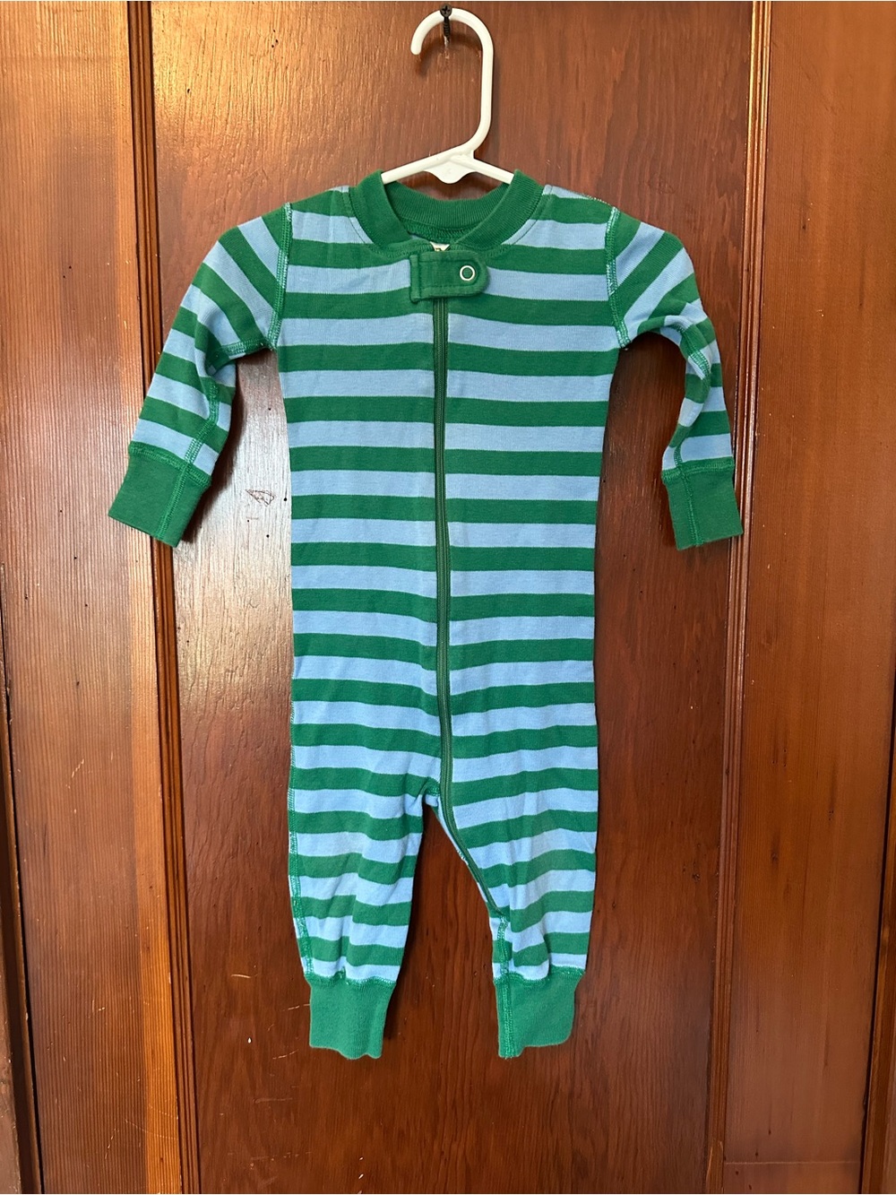 Hanna Andersson Green and Light Blue Striped One-Piece Footie